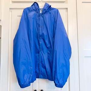 Blue Hooded Nylon Windbreaker Jacket 2XL Lightweight
